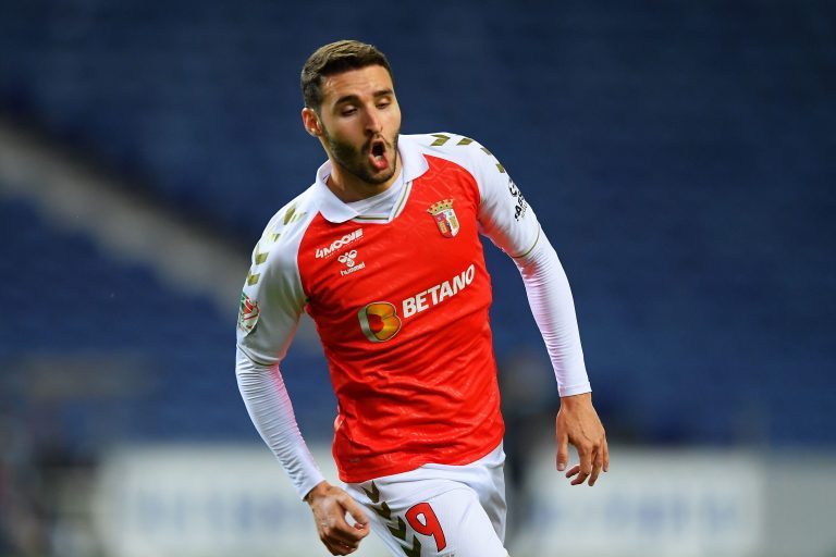 3rd March 2021; Estadio do Dragao, Porto, Portugal; Taca De Portugal Football, FC Porto versus Braga; Abel Ruiz of Braga celebrates his second goal in the 14th minute for 0-2 3rd March 2021; Estadio do Dragao, Porto, Portugal; Taca De Portugal Football, FC Porto versus Braga; Abel Ruiz of Braga celebrates his second goal in the 14th minute for 0-2