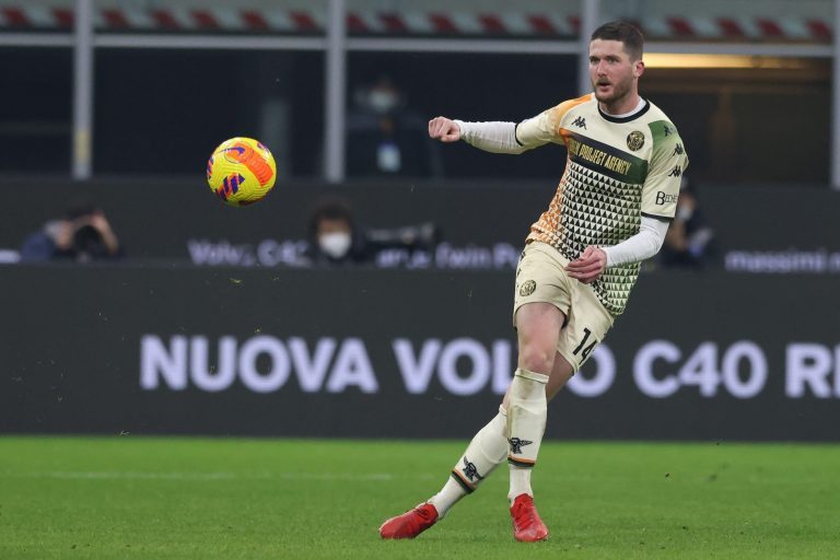 Milan, Italy, 22nd January 2022. Thomas Henry of Venezia FC during the Serie A match at Giuseppe Meazza, Milan. Picture credit should read: Jonathan Moscrop / Sportimage Credit: Sportimage/Alamy Live News