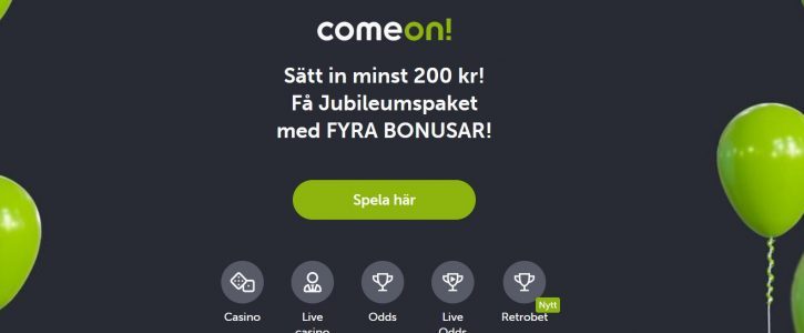 ComeOn firar 12 år – Bjuder på fyra välkomstbonusar ComeOn firar 12 år – Bjuder på fyra välkomstbonusar