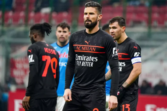 Olivier Giroud (AC Milan) during the Italian championship Serie A football match between AC Milan and SSC Napoli on December 19, 2021 at San Siro stadium in Milan, Italy - Photo Morgese-Rossini / DPPI