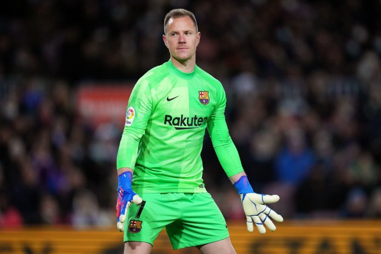 Marc-Andre Ter Stegen of FC Barcelona during the La Liga match between FC Barcelona and Sevilla FC played at Camp Nou Stadium on April 3, 2022 in Barcelona, Spain. (Photo by Sergio Ruiz / PRESSINPHOTO)