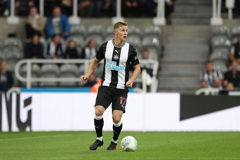 NEWCASTLE UPON TYNE AUG 28TH Emil Krafth of Newcastle United during the Carabao Cup match between Newcastle United and Leicester City at St. James's Park, Newcastle on Wednesday 28th August 2019. (Credit: Mark Fletcher | MI News) Credit: MI News &amp; Sport /