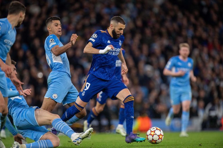MANCHESTER, ENGLAND - APRIL 26: Karim Benzema during the UEFA Champions League Semi Final Leg One match between Manchester City and Real Madrid at City of Manchester Stadium on April 26, 2022 in Manchester, United Kingdom. (Photo by SF) Credit: Sebo47/Ala MANCHESTER, ENGLAND - APRIL 26: Karim Benzema during the UEFA Champions League Semi Final Leg One match between Manchester City and Real Madrid at City of Manchester Stadium on April 26, 2022 in Manchester, United Kingdom. (Photo by SF) Credit: Sebo47/Ala