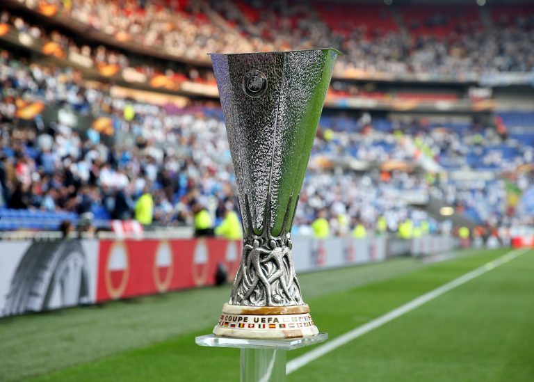 Stade de Lyon, Lyon, France. 16th May, 2018. Europa League football final, Marseille versus Atletico Madrid; Europa League Trophy on display before kick off Credit: Action Plus Sports/Alamy Live News