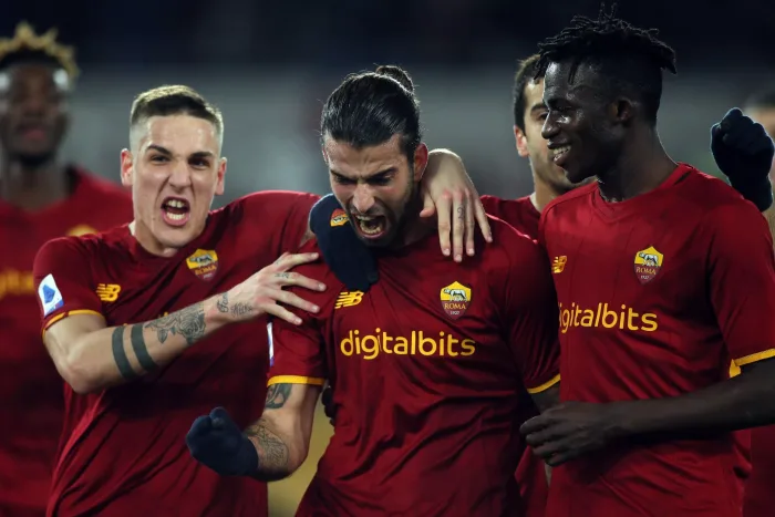 Rome, Italy. 16th Jan, 2022. ROME, Italy - 06.01.2022: SERGIO OLIVEIRA (ROMA) SCORE THE PENALTY AND CELEBRATES during the Italian Serie A football match between SS AS ROMA VS CAGLIARI at Olympic stadium in Rome. Credit: Independent Photo Agency/Alamy Live Roma Leicester speltips stream