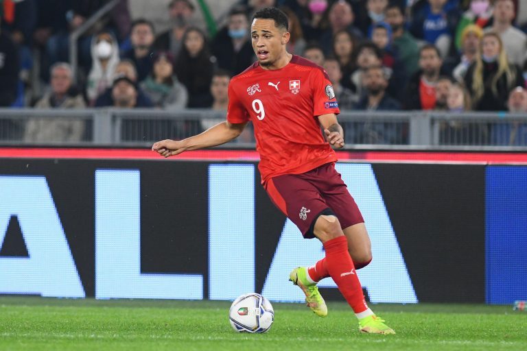 Rome, Lazio. 12th Nov, 2021. Noah Okafor of Switzerlands during the European Qualifier World Cup 2022 match Italy-Switzerland stadium in Rome, Italy, November 12nd, 2021. Fotografo01 Credit: Independent Photo Agency/Alamy Live News Rome, Lazio. 12th Nov, 2021. Noah Okafor of Switzerlands during the European Qualifier World Cup 2022 match Italy-Switzerland stadium in Rome, Italy, November 12nd, 2021. Fotografo01 Credit: Independent Photo Agency/Alamy Live News