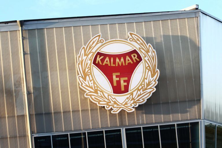 Kalmar FF sign at Guldfageln arena, Kalmar, Sweden.