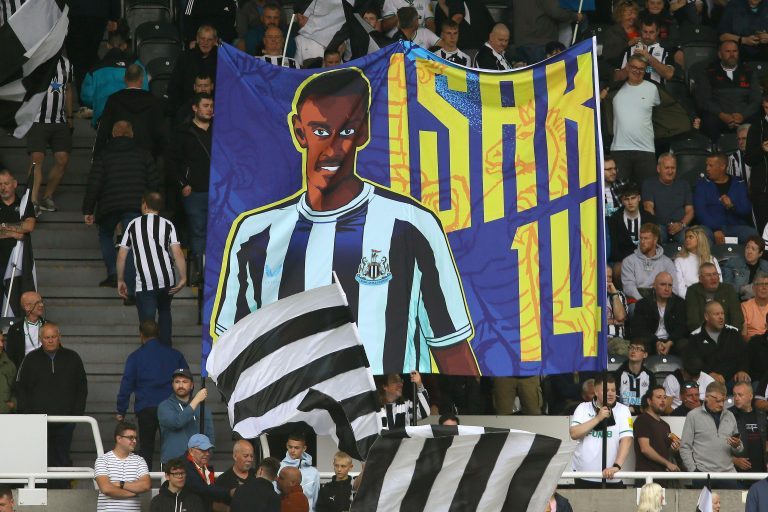 Newcastle United fans are seen with flag of Alexander Isak of Newcastle United - Newcastle United v Crystal Palace, Premier League, St James' Park, Newcastle upon Tyne, UK - 3rd September 2022Editorial Use Only - DataCo restrictions apply Newcastle United fans are seen with flag of Alexander Isak of Newcastle United - Newcastle United v Crystal Palace, Premier League, St James' Park, Newcastle upon Tyne, UK - 3rd September 2022Editorial Use Only - DataCo restrictions apply
