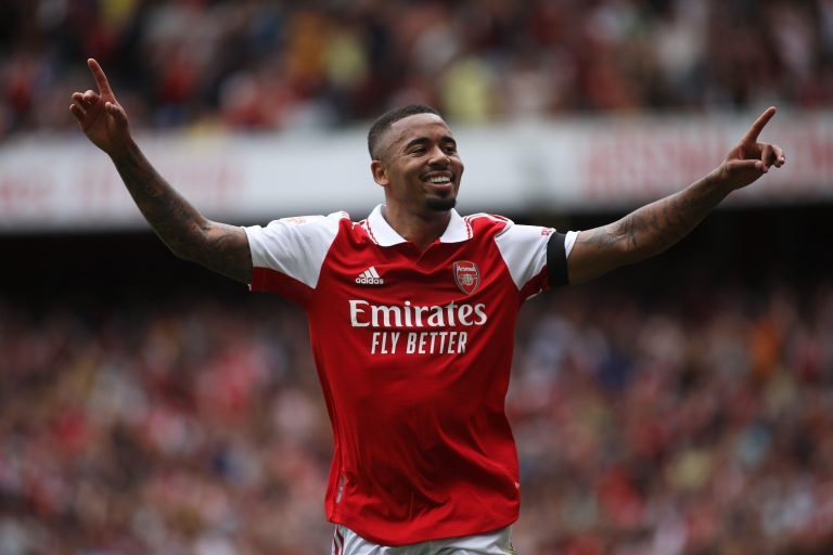 London, UK. 30th July, 2022. Gabriel Jesus of Arsenal celebrates his second goal during the Emirates Cup match between Arsenal and Sevilla at the Emirates Stadium, London, England on 30 July 2022. Photo by Joshua Smith. Editorial use only, license require London, UK. 30th July, 2022. Gabriel Jesus of Arsenal celebrates his second goal during the Emirates Cup match between Arsenal and Sevilla at the Emirates Stadium, London, England on 30 July 2022. Photo by Joshua Smith. Editorial use only, license require