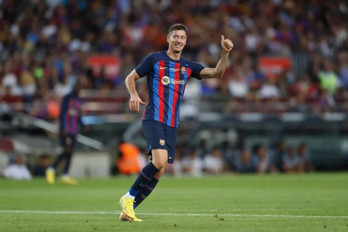 Barcelona, Spain. 7th Aug, 2022. Robert Lewandowski (Barcelona) Football/Soccer : Spanish Barcelona Espanyol speltips stream