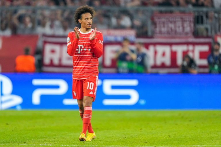 MUNCHEN, GERMANY - SEPTEMBER 13: Leroy Sane of Bayern Munchen is celebrating his goal during the UEFA Champions League group C match between Bayern Munchen and Barcelona at Allianz Arena on September 13, 2022 in Munchen, Germany (Photo by Geert van Erven/