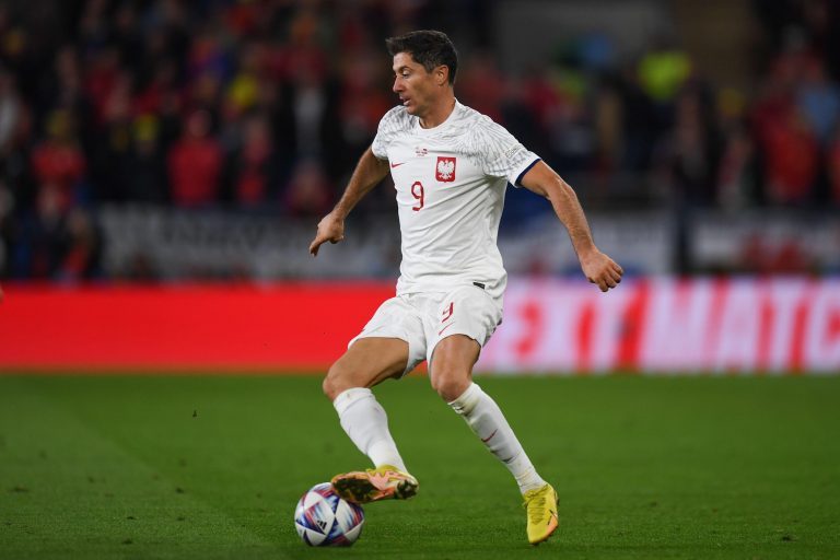 Poland's Robert Lewandowski during the UEFA Nations League Group A4 match between Wales vs Poland at Cardiff City Stadium, Cardiff, United Kingdom, 25th September 2022(Photo by Mike Jones/News Images)