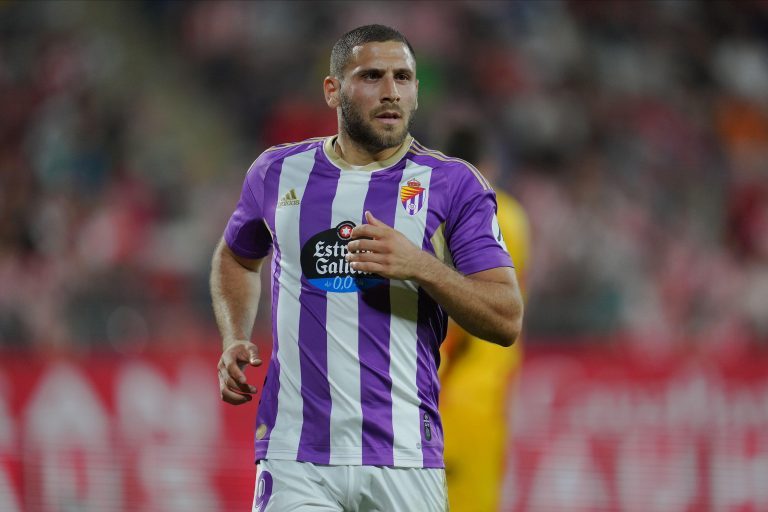 Shon Weissman of Real Valladolid during the La Liga match between Girona FC and Real Valladolid played at Montilivi Stadium on September 9, 2022 in Girona, Spain. (Photo by Bagu Blanco / PRESSIN)