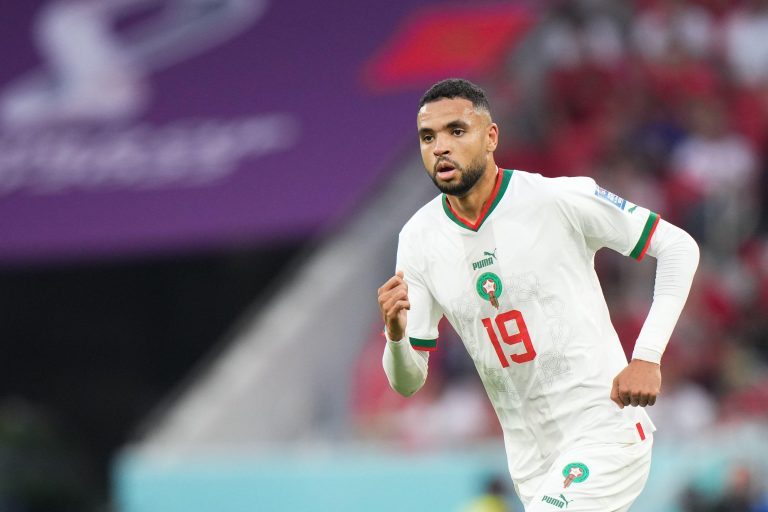 Doha, Qatar. 27th Nov, 2022. Youssef En-Nesyri of Morocco during the FIFA World Cup Qatar 2022 match, Group F, between Belgium and Morocco played at Al Thumama Stadium on Nov 27, 2022 in Doha, Qatar. (Photo by Bagu Blanco/PRESSIN) Credit: Sipa USA/Alamy L Doha, Qatar. 27th Nov, 2022. Youssef En-Nesyri of Morocco during the FIFA World Cup Qatar 2022 match, Group F, between Belgium and Morocco played at Al Thumama Stadium on Nov 27, 2022 in Doha, Qatar. (Photo by Bagu Blanco/PRESSIN) Credit: Sipa USA/Alamy L
