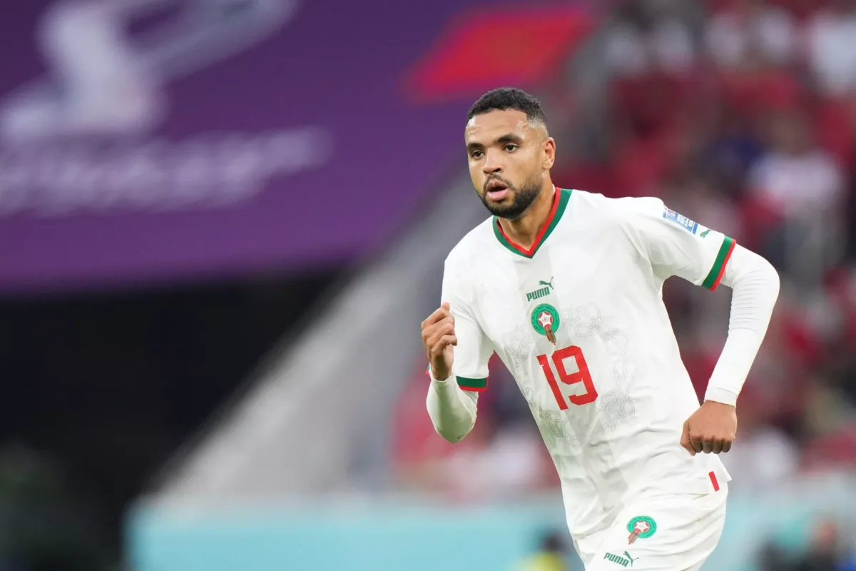 Doha, Qatar. 27th Nov, 2022. Youssef En-Nesyri of Morocco during the FIFA World Cup Qatar 2022 match, Group F, between Belgium and Morocco played at Al Thumama Stadium on Nov 27, 2022 in Doha, Qatar. (Photo by Bagu Blanco/PRESSIN) Credit: Sipa USA/Alamy L