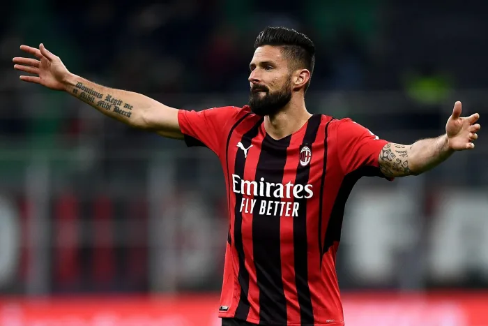 Milan, Italy. 13 January 2022. Olivier Giroud of AC Milan reacts during the Coppa Italia football match between AC Milan and Genoa CFC. Credit: Nicolo Campo/Alamy Live News juve milan speltips stream