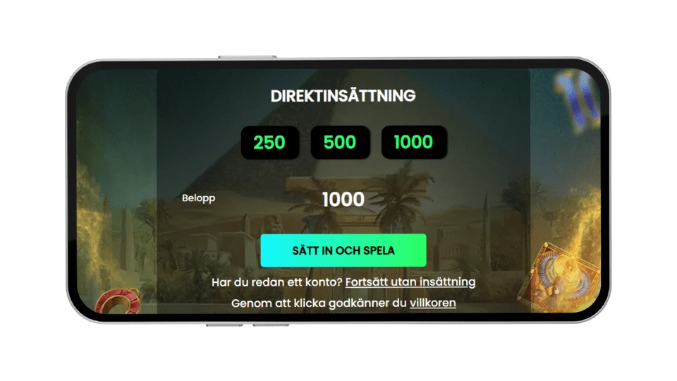 Mobilskärm som visar Swift Casinos insättningssida.