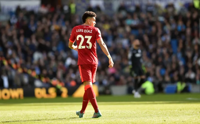 Luis Diaz of Liverpool during the Premier League match between Brighton and Hove Albion and Liverpool at the American Express Stadium , Brighton , UK - 12th March 2022 Photo Simon Dack/Telephoto Images. Editorial use only. No merchandising. For Football