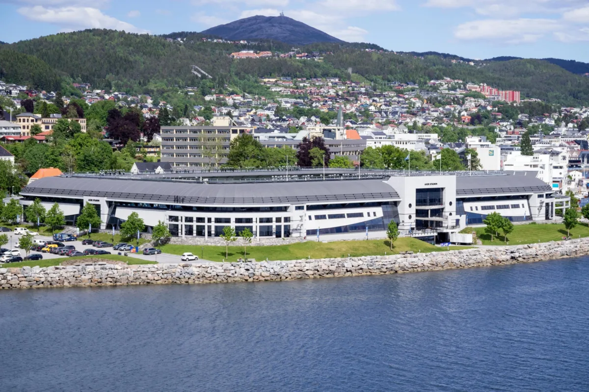 Seaside view of Aker Stadion. The stadium has a capacity of 11,800 spectators and is the home of Norwegian Premier League club Molde, Norway.
