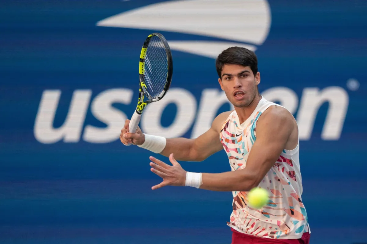Sept. 2, 2023, New York, NY: Carlos Alcaraz (ESP) in action during his match against Daniel Evans (GBR) on day six of the 2023 US Open. ©Susan Mullane/Alamy Live