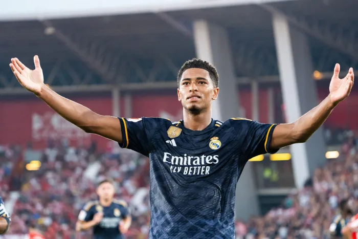 Almeria, Spain. 19th Aug, 2023. Jude Bellingham seen celebrating a goal during the LaLiga EA Sports 2023/2024 match between UD Almeria and Real Madrid at Power Horse Stadium.Final Score: UD Almeria 1:3 Real Madrid (Photo by Francis Gonzalez/SOPA Images/Si real madrid real sociedad speltips stream