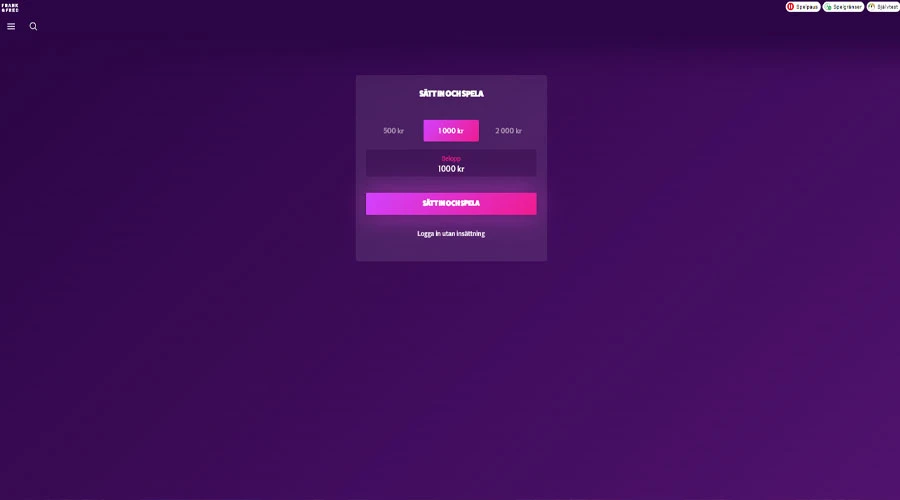 Frank Fred inloggningsvy med BankID