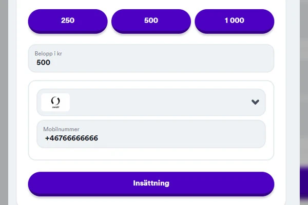 Välj belopp & ange ditt telefonnummer