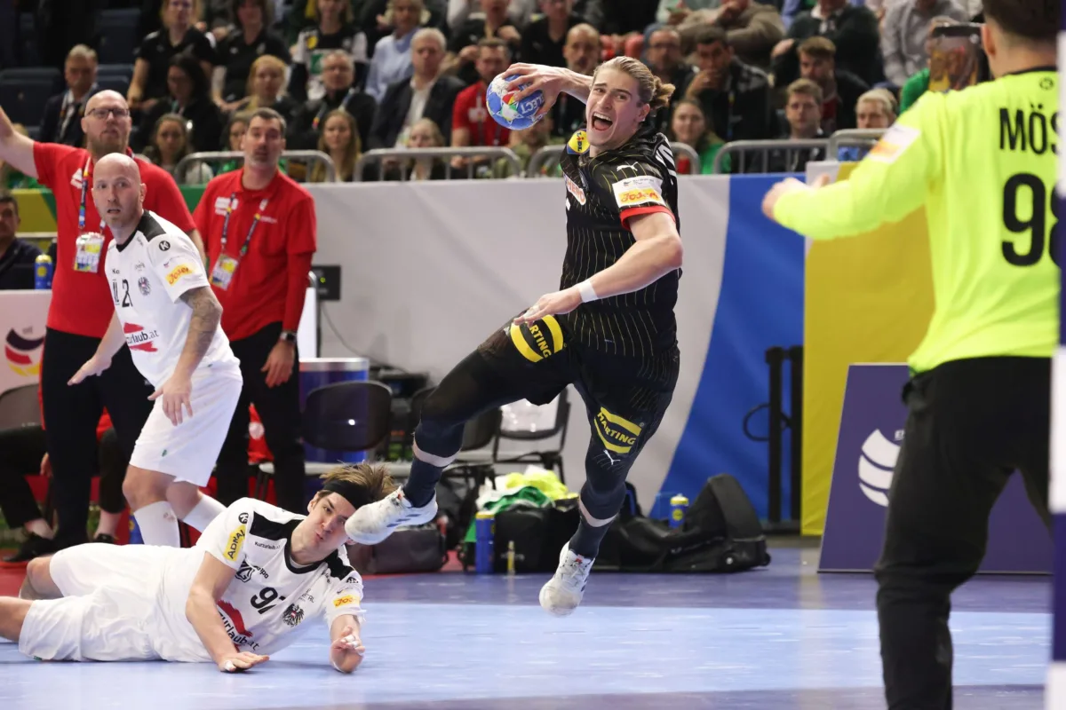 Juri Knorr of Germany during the Men's EHF Euro 2024, Main Round, handball match between Germany and Austria on January 20, 2024 at Lanxess-Arena in Cologne, Germany juri knorr tyskland handboll landslag
