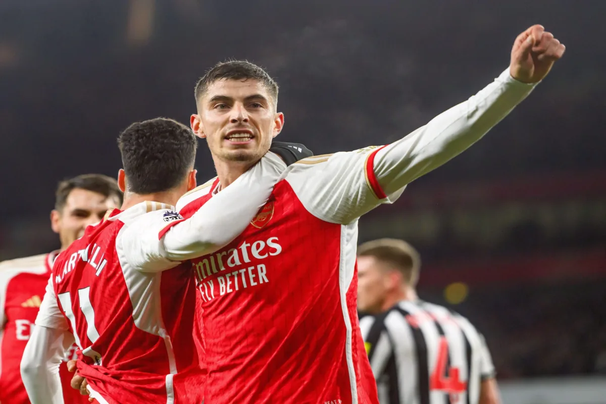 24 Feb 2024 - Arsenal v Newcastle United- Premier League - Emirates Stadium.Kai Havertz celebrates his goal. Picture : Mark Pain / Alamy arsneal martinelli