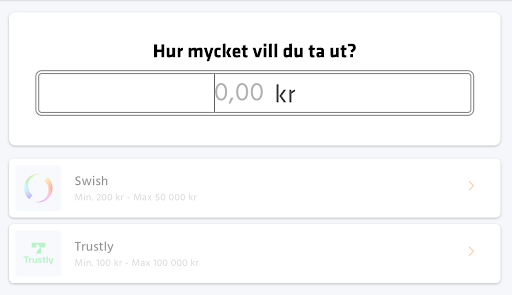 Val av belopp för casino med snabba uttag