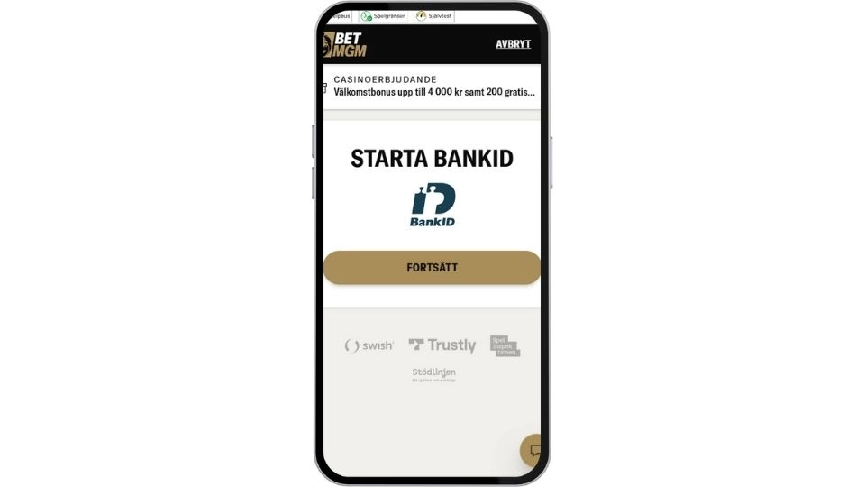 BetMGM registreringsvy med BankID