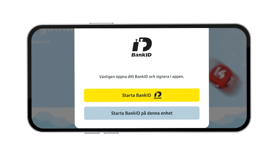 Mobilskärm som visar BankID-inloggning med texten "Vänligen öppna ditt BankID".