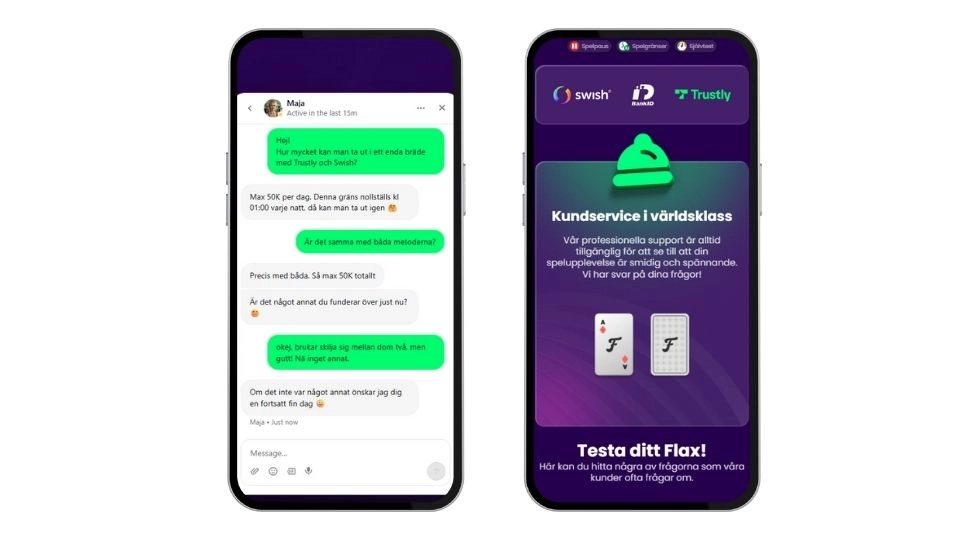 Flax Casino kundtjänst live chatt