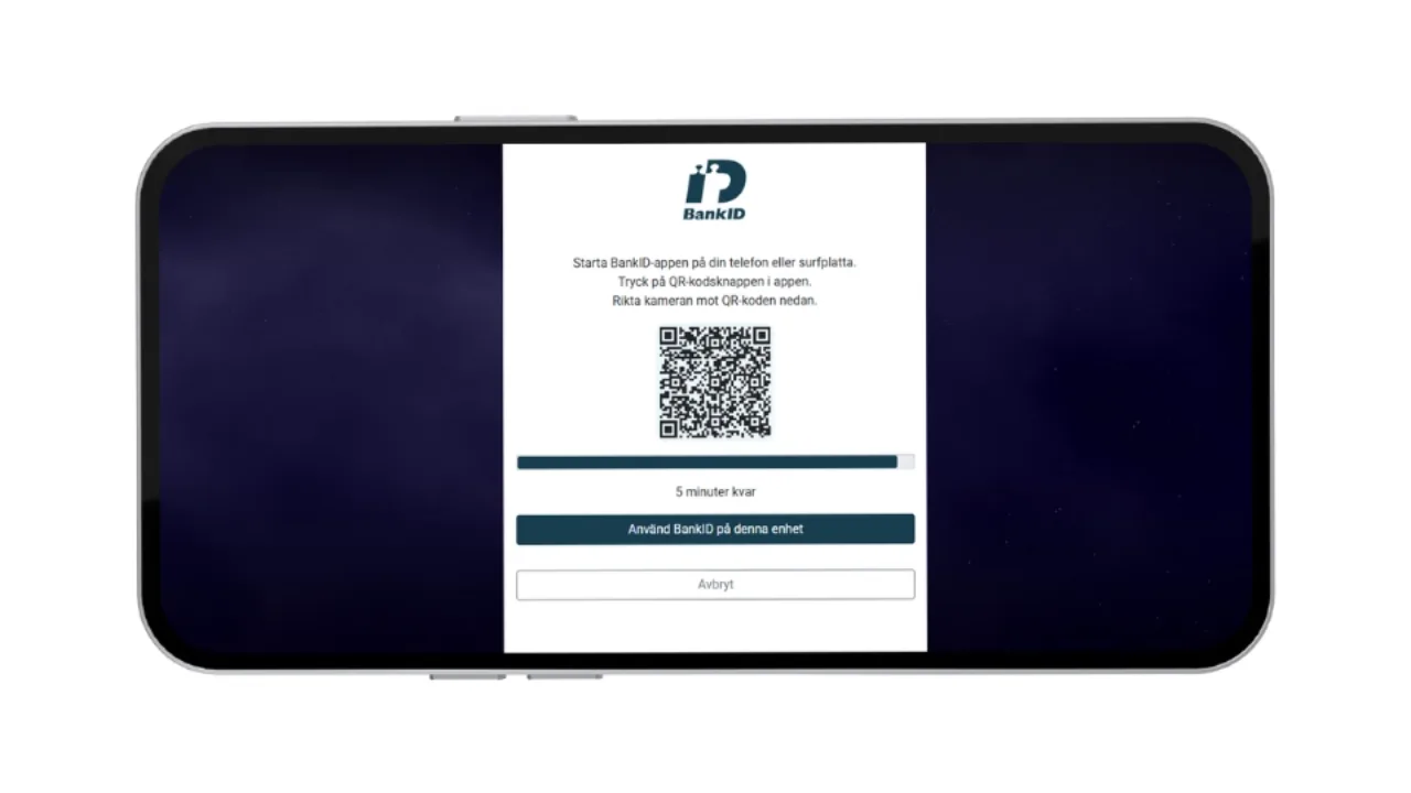 Registreringsvy hos Hyper Casino som visar en QR-kod för verifiering med BankID och alternativet 