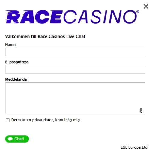 Formulär för kontakt med Race live chatt