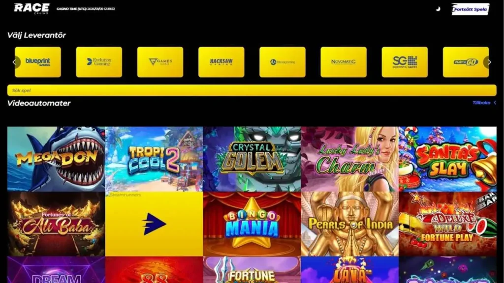 Spellobby hos Race Casino