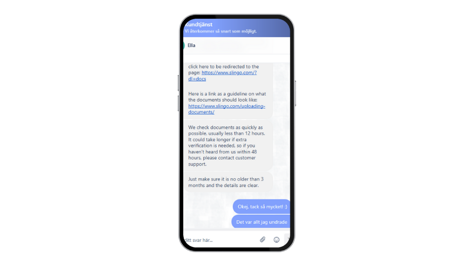 Slingo Casino kundtjänst