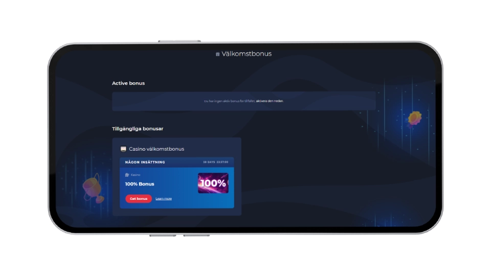 Sida för välkomstbonus hos SlotV som visar ett erbjudande på 100 % bonus.