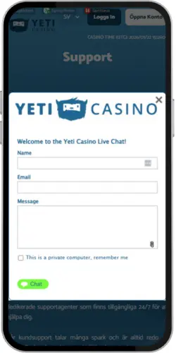 Yeti Casino live chatt kontaktformulär
