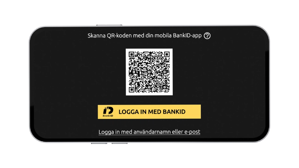 Inloggningsskärm på 44Aces med QR-kod för mobilt BankID.