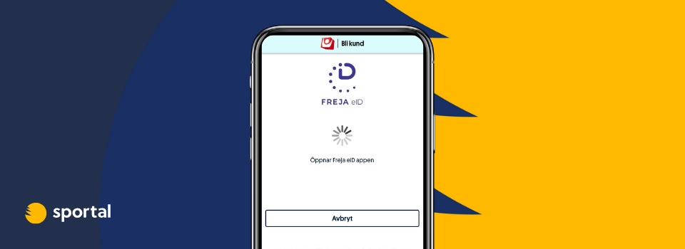 Mobilskärm som visar inloggning med Freja eID hos Svenska Spel Casino.