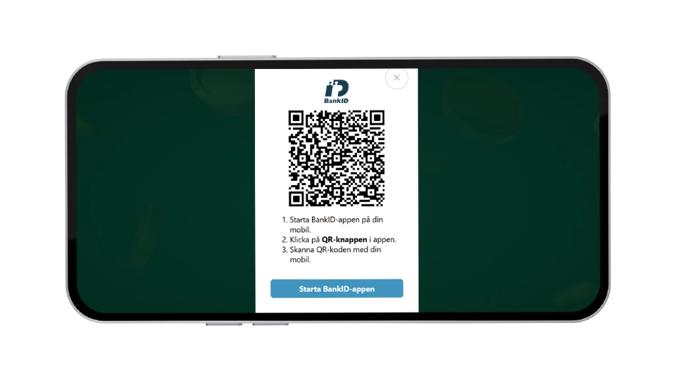 Inloggningsruta hos Klirr Casino med QR-kod för BankID-identifiering.