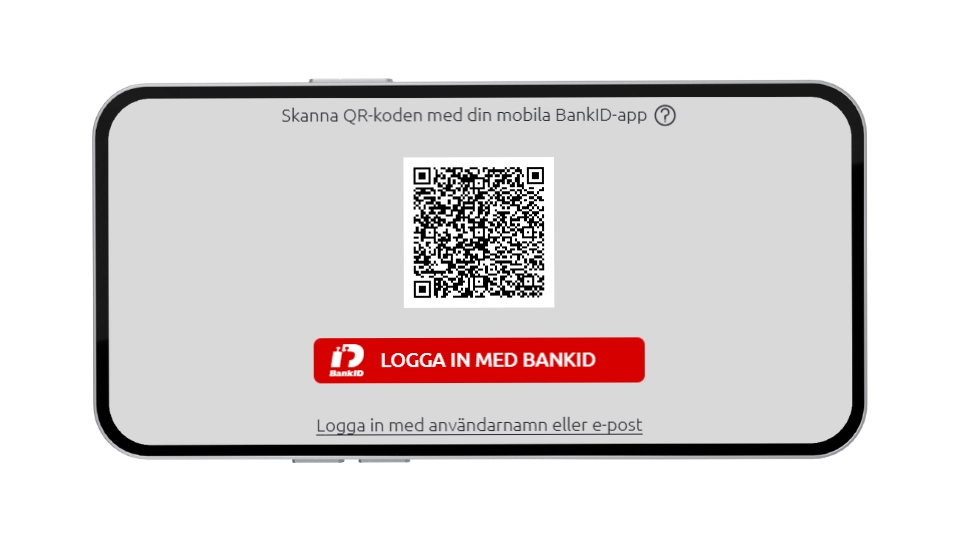 Mobilvy av inloggningssidan hos KnightSlots Casino med QR-kod för verifiering via BankID.