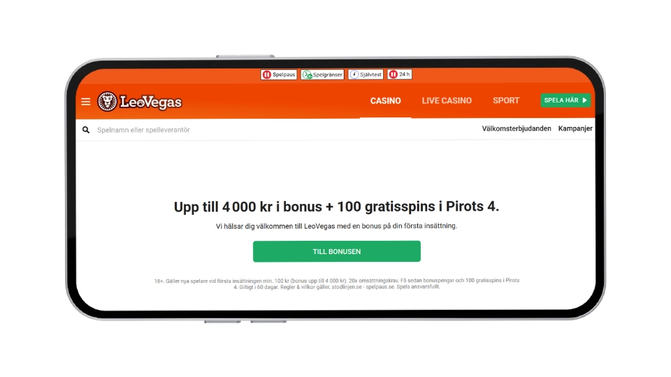 LeoVegas välkomstbonus: Upp till 4 000 kr och 100 gratisspins i Pirots 4.
