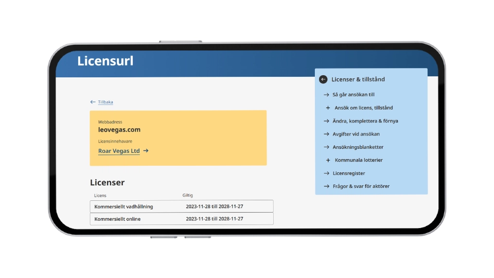 Mobilskärm som visar LeoVegas spelutbud med populära slots som Gonzo's Quest och Big Bass Splash.