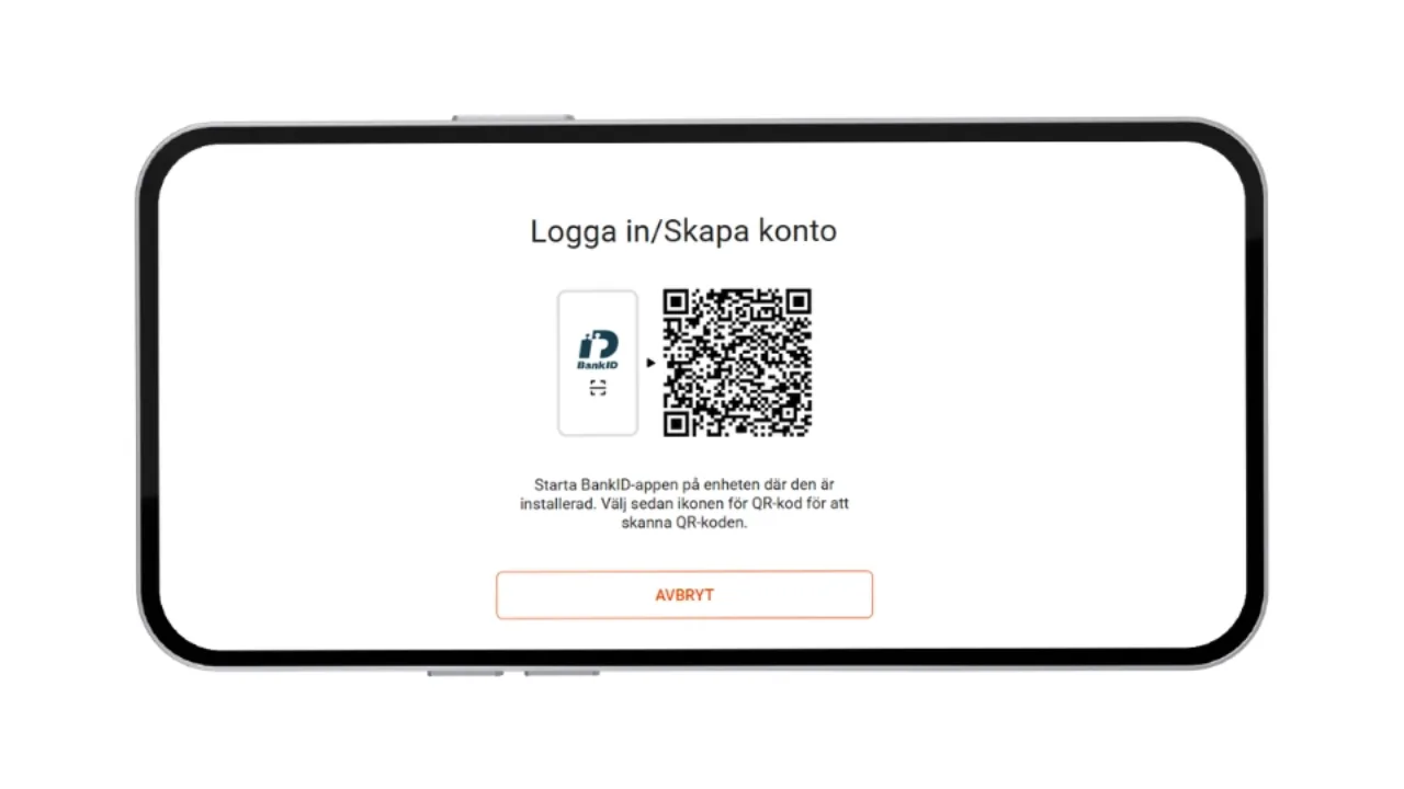 Mobilskärm som visar en QR-kod för inloggning eller registrering hos LeoVegas med BankID.