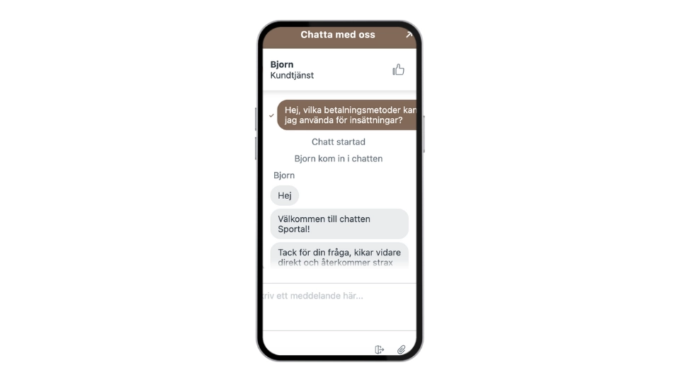 Kundtjänstchatt hos Lodur Casino där supportagenten Björn svarar på frågor.