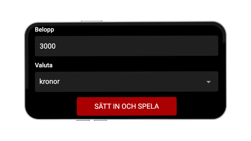 Insättningsvy på Lord Ping i mobil där beloppet 3000 kronor har valts.