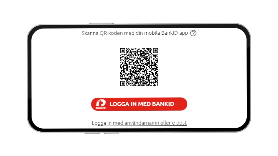 Inloggningsfönster hos Lucky Louis med QR-kod för verifiering och inloggning via BankID.