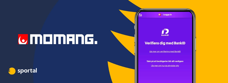 Mobilskärm som visar BankID-inloggning hos Momang Casino. 